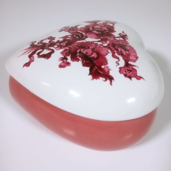 Porcelain Fleurs De Regetice Heart Pink White Edelweiss Musical Trinket Box - Picture 4 of 13